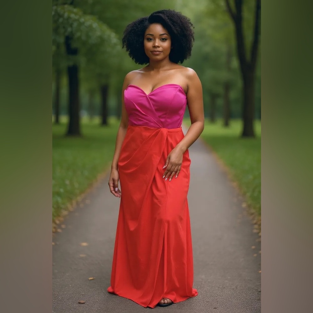 Elegant Pink and Red Strapless Dress